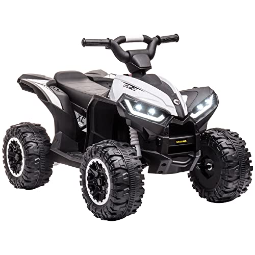 HOMCOM Quad Elettrico per Bambini 12V ATV, Moto per Bambini Doppio Motore e 2 Velocità, Ruote Larghe con Sospensioni e Fari LED, Età 3-5 Anni, Bianco