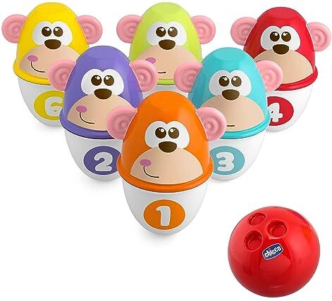 Chicco Monkey Strike Birilli Bowling Bambini Set da Bowling con 6 Birilli Separabili, Impilabili in 12 Pezzi, Palla Leggera Inclusa Giochi e Regali per Bambini 18 Mesi 8 Anni