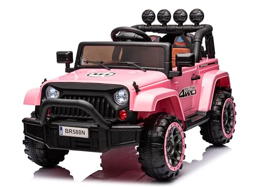 Mondial Toys Macchina Elettrica per Bambini Fuoristrada Off-Road con Sedile in Pelle e Tappetino Auto Elettrica per Bambini 12V Porte Apribili Full Optional (Rosa)