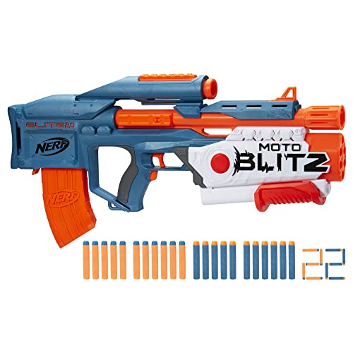 Hasbro Nerf Elite 2.0, blaster Motoblitz CS-10, lancio motorizzato a 10 dardi, lancio Airblitz da 6 dardi in una volta, caricatore, 22 dardi Elite, Multi