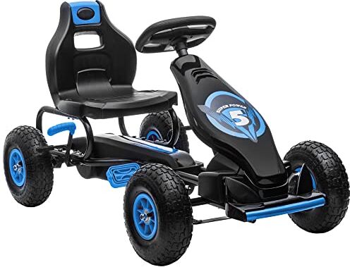 homcom Go Kart a Pedali per Bambini da 5-12 Anni con Sedile Regolabile e Ruote in Gomma Gonfiabili Ammortizzate, Blu