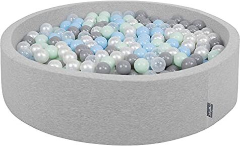 KiddyMoon Piscina di Palline 120X30cm/200 Palline Colorate Grande Tondo per Bambini, Fabbricato in EU, Grigioch:Perla/Grigio/Trasp/Azzurro/Menta