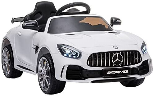 HOMCOM Macchinina per Bambini Elettrica 12V con Licenza Mercedes-AMG GTR, Velocità 3-5km/h, Telecomando, Luci e Suoni, Bianca