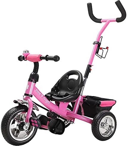 Deuba Spielwerk Triciclo per bambini Raceline cintura sicurezza maniglione rimovibile poggiapiedi regolabile bici a spinta rosa