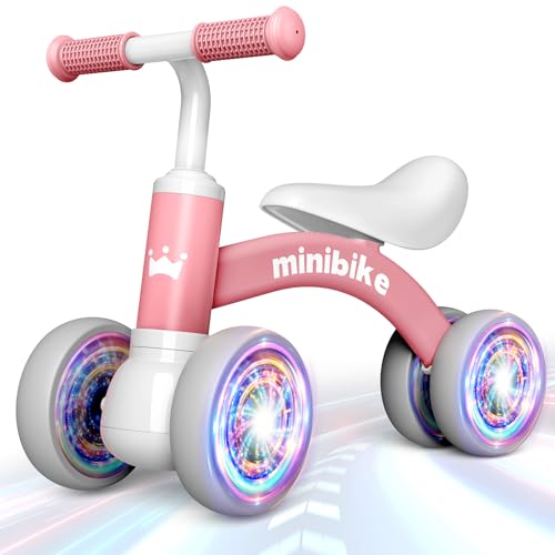 HappyGoLucky Bicicletta Bambini 1 2 3 Anni, Giochi Bambina Bicicletta Equilibrio con Quattro Ruote Illuminate Gioco Bambino Regalo Bambina Regalo di Primo Compleanno Natale