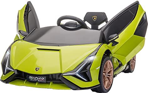 HOMCOM Lamborghini Macchina Elettrica per Bambini 12V con Fari e Musica, Telecomando e Velocità 3-5km/h, Età 3-5 Anni, 108x62x40cm, Verde