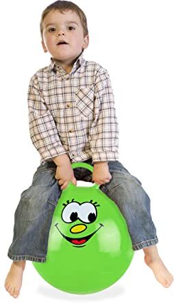 Relaxdays Pallone Rimbalzante, Palla per Saltare, Skippy Ball, Bambini, Ø 45 cm, Indoor & Outdoor, con Maniglia, Verde, 45 Centimeters cm