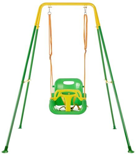 FUNLIO 3-in-1 Altalena da per Bambini & 4 Sacchi di Sabbia, Giochi per Neonato da Interno/Esterno, Supporto in Metallo Pieghevole e Istruzioni Chiare, Facile da Montare e Conservare Verde chiaro