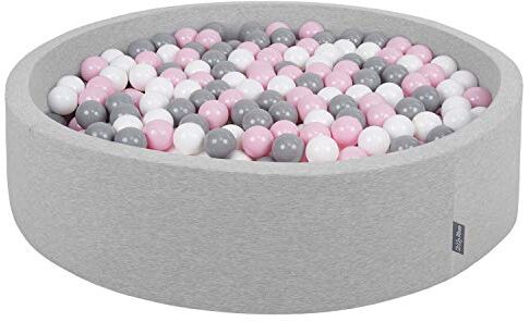 KiddyMoon Piscina di Palline 120X30cm/300 Palline Colorate Grande Tondo per Bambini, Fabbricato in EU, Grigio Chiaro: Bianco/Grigio/Rosa Chiaro