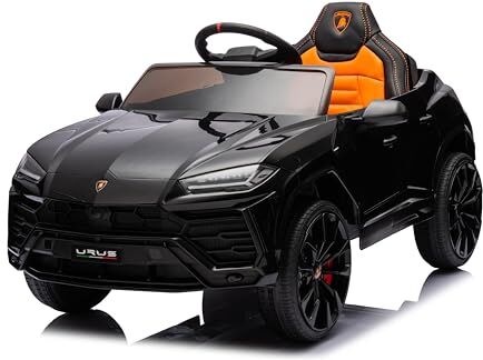 Mondial Toys Macchina Elettrica per Bambini Lamborghini Urus 12v Full Optional con Sedile in Pelle e Tappetini Auto Elettrica per Bambini con Telecomando (Nero)