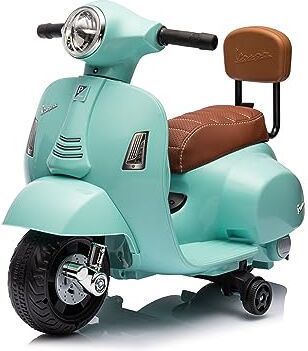 Mondial Toys Moto Elettrica Scooter per Bambini Mini Vespa GTS Piaggio 6V con Schienale Sedile in Pelle Luci Suoni (Verde Tiffany)