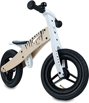 Hauck Bici Senza Pedali Balance N Ride Bicicletta Bambini Legno (Certificato FSC) dai 2 Anni Fino a 20Kg Sella Regolabile, Ruote 12" e Campanello Maniglia per Trasporto, Senza Pedali Zebra