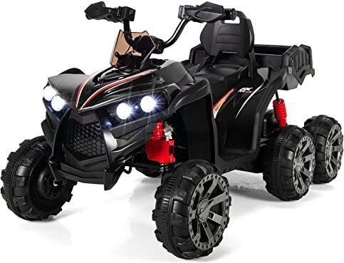 COSTWAY 12V Quad Elettrico per Bambini, Macchina Elettrica per Bambini con 6 Ruote 4 Motori Baule Posteriore Luci LED e Musica, Trazione Integrale, 3-6 km/h, 3 Anni+ (Nero)