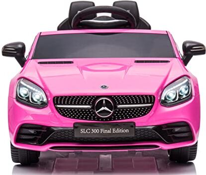 Mondial Toys Macchina elettrica per Bambini Mercedes SLC 300 Final Edition Auto elettrica per bambini Ufficiale con Sedile in Pelle Batteria 12v Telecomando 2.4 GHz Porte Apribili Mp3 (Rosa)