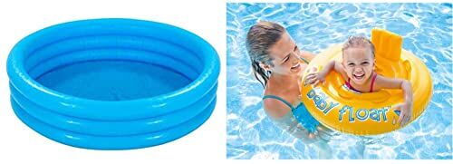 Intex 59416NP Crystal Blue Three Ring Inflatable Paddling Pool 1.14m x 25cm & Baby Float Salvagente, Colore Giallo, 70x70x10 cm, 56585