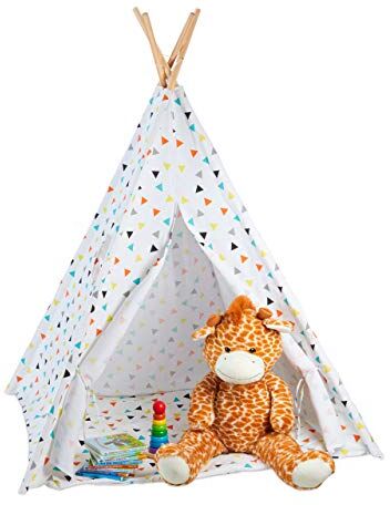 Relaxdays Tenda Giocattolo per Bambini, con Fondo, con Borsa per il Trasporto, HxLxP 160 x 115 x 115 cm, bianca/colorata