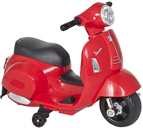 HOMCOM Moto Elettrica per Bambini con Licenza Ufficiale Vespa Batteria 6V, Fari e Clacson, per Bimbi da 18-36 mesi, Rosso, 66.5x38x52cm