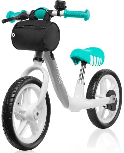 lionelo Arie Bici Senza Pedali per bambini da 3 anni a 30kg Leggera e resistente Ruote in schiuma EVA 12 Pollici Manubrio e sella regolabili Blocco dello sterzo Freno a mano Campanello (ARIE, Grigio)