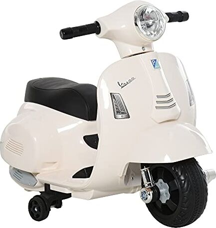 HOMCOM Moto Elettrica per Bambini con Licenza Ufficiale Vespa Batteria 6V, Fari e Clacson, per Bimbi da 18-36 mesi, Bianco, 66.5x38x52cm