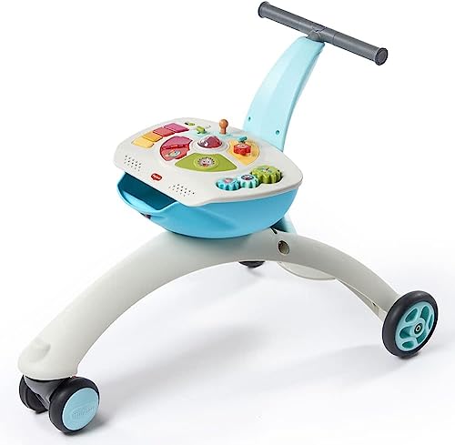 Tiny Love 5-in-1 Here I Grow, Primi passi e cavalcabile, triciclo bambini 1 anno, Freno di sicurezza, Centro attività con suoni e luci, 5 modalità di gioco, per bambini 6 mesi 3 anni, colore Azzurro