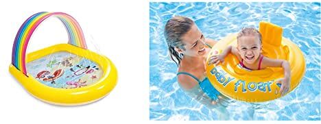 Intex 57156 Piscina gonfiabile Baby Arcobaleno, 147 x 130 x 86 cm & Baby Float Salvagente, Colore Giallo, 70x70x10 cm, 56585