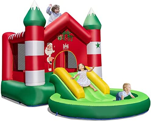 COSTWAY Castello Gonfiabile per Bambini, Con Scivolo, Trampolino e Piscina, per 3 Bambini di 3-10 Anni, Con Borsa di Trasporto e Kit di Riparazione, 390 x 210 x 220 cm ()