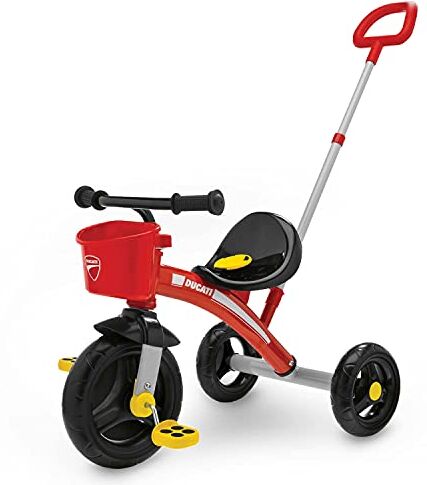 Chicco Triciclo Bambini U-GO Ducati, con Due Modalità di Utilizzo, Triciclo Bimba e Bimbo con Manico Telescopico ad Altezza Regolabile, Cintuse di Sicurezza e Cestello Anteriore,Giochi per Bambini