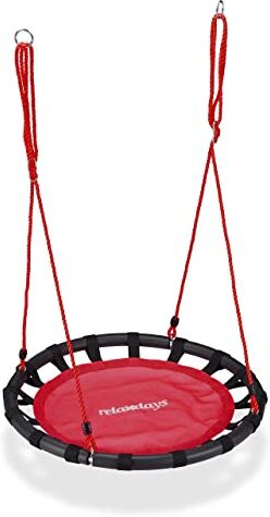 Relaxdays Altalena da Giardino a Nido, per Bambini e Adulti, Regolabile, Ø 80 cm, Portata Max. 100 kg, Rosso