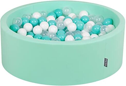 KiddyMoon 90X30cm/200 Palline ∅ 7CM Piscina di Palline Colorate per Bambini Tondo Fabbricato in EU, Menta: Turchese Ch/Bianco/Trasparente