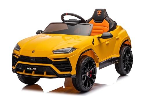 Mondial Toys Macchina Elettrica Per Bambini Lamborghini Urus con Sedile in Pelle Auto Elettrica 12V per Bambini Full Optional (Giallo)