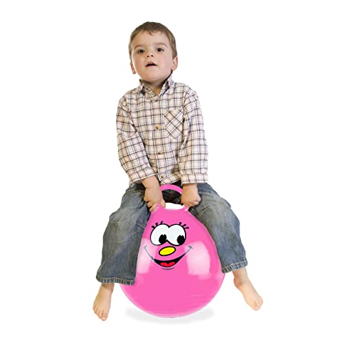 Relaxdays Pallone Rimbalzante, Palla per Saltare, Skippy Ball, Bambini, Ø 45 cm, Indoor & Outdoor, con Maniglia, Rosa, 100% plastica