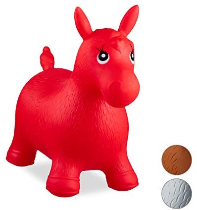 Relaxdays Animale Cavalcabile Cavallo, Giochi Gonfiabili per Bambini, BPA-free, Fino a 50 kg, Pompa Inclusa, Rosso