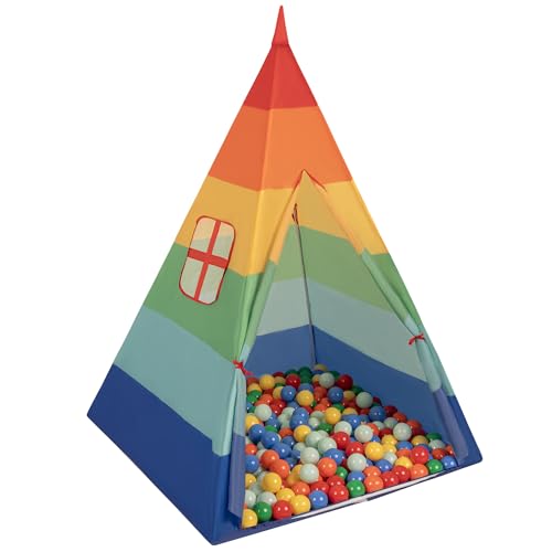 SELONIS Tenda Indiana Tipi Gioco Per Bambini Con 900 Palline Colorate, Multicolore:Menta/Giallo/Verde/Blu/Rosso/Arancione