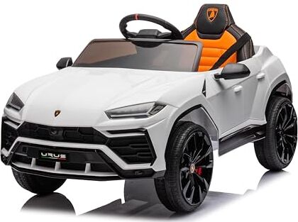 Mondial Toys Macchina Elettrica Per Bambini Lamborghini Urus con Sedile in Pelle Auto Elettrica 12V per Bambini Full Optional (Bianco)