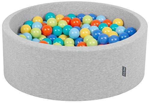 KiddyMoon 90X30cm/300 Palline ∅ 7CM Piscina di Palline Colorate per Bambini Tondo Fabbricato in EU, Grigioch:Verde/Arancione/Turches/Blu/Azzurro/Gialo