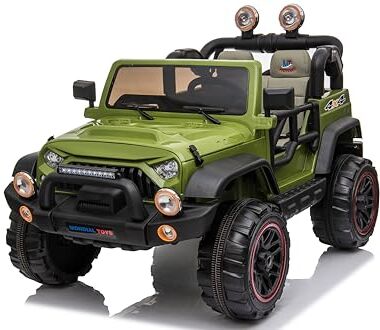 Mondial Toys MONDIALTOYS Macchina Elettrica per Bambini Maxi Fuoristrada 2 Posti con Ampio Sedile in Pelle Auto Elettrica per due Bambini 12v Full Optional (Con Ruote in Plastica, Verde)