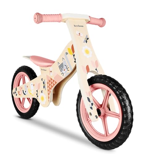 Beeloom Bicicletta senza pedali in legno, SPRING BIKE, cavalcabile rosa per l'equilibrio e l'apprendimento, design unisex con sellino regolabile, bambini a partire da 2 anni