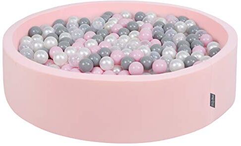 KiddyMoon Piscina di Palline 120X30cm/300 Palline Colorate Grande Tondo per Bambini, Fabbricato in EU, Rosa:Perla/Grigio/Trasparente/Rosa Chiaro