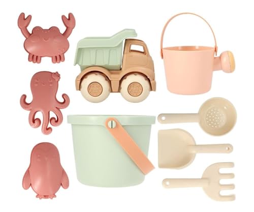 Monnëka Set di giocattoli da spiaggia saggia   Kit di gioco di sabbia per bambini, 6 pezzi, compreso secchio, pala, rastello, colino, annaffiatoio e camion   Sicurezza e divertimento perfetto per