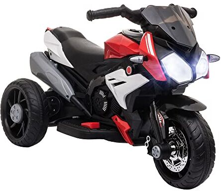 Homcom Moto Elettrica per Bambini 3-5 Anni Max. 25kg con Luci, Musica, Batteria 6V e Velocità 3km/h, 86cmx42cmx52cm Rossa