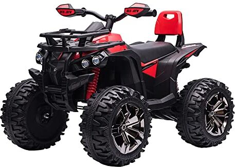 HOMCOM Quad per Bambini Elettrico 12V con Fari Funzionanti e Pedale, Batteria Ricaricabile, Età 3-5 Anni, 100x65x73cm, Rosso