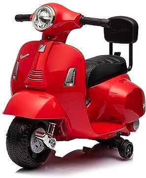 Mondial Toys Moto Elettrica Scooter per Bambini Mini Vespa GTS Piaggio 6V con Schienale Sedile in Pelle Luci Suoni (Rosso)