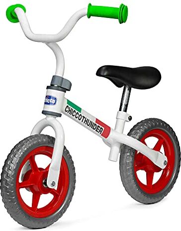 Chicco Balance Bike Thnuder, Prima Bicicletta Bambini Senza Pedali per l'Equilibrio, con Manubrio e Sellino Regolabili, Max 25 Kg, Giochi Bambini 2-5 Anni, Verde/Bianco/Rosso