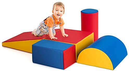 COSTWAY Set di 5 Blocchi con Diverse Forme e Colori, Giocattolo per Arrampicata e Strisciamento, Aiuta i Bambini a Crescere (Stile 2)