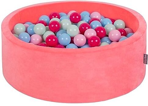 KiddyMoon Velluto Piscina di Palline 90X30cm/300 Palline ∅ 7CM per Bambini Tondo Fabbricato in EU, Rosa Anguria: Rosa Chiaro/Rosa Scuro/Azzurro/Menta