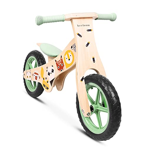 Beeloom WILD BIKE in legno, monopattino verde per l'equilibrio e l'apprendimento, design unisex con sella regolabile per bambini a partire dai 2 anni di età