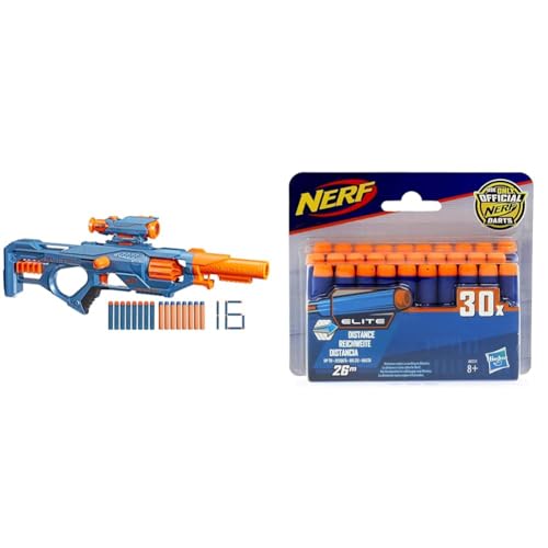 Hasbro Nerf Elite 2.0, blaster Eaglepoint RD-8, tamburo da 8 dardi, mirino e canna staccabili, 16 dardi Nerf, azione a tiretto & Nerf Elite Ricarica da 30 dardi