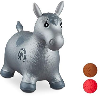 Relaxdays Animale Cavalcabile Cavallo, Giochi Gonfiabili per Bambini, BPA-free, Fino a 50 kg, Pompa Inclusa, Grigio