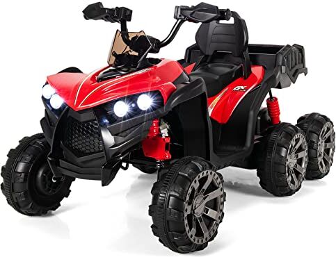 COSTWAY 12V Quad Elettrico per Bambini, Macchina Elettrica per Bambini con 6 Ruote 4 Motori Baule Posteriore Luci LED e Musica, Trazione Integrale, 3-6 km/h, 3 Anni+ (Rosso)