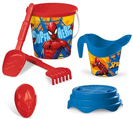 Mondo Toys Marvel Spiderman Bucket Set, Set Mare Renew Toys con Secchiello, Paletta, Rastrello, Setaccio, Formina, Annaffiatoio Inclusi, 18427